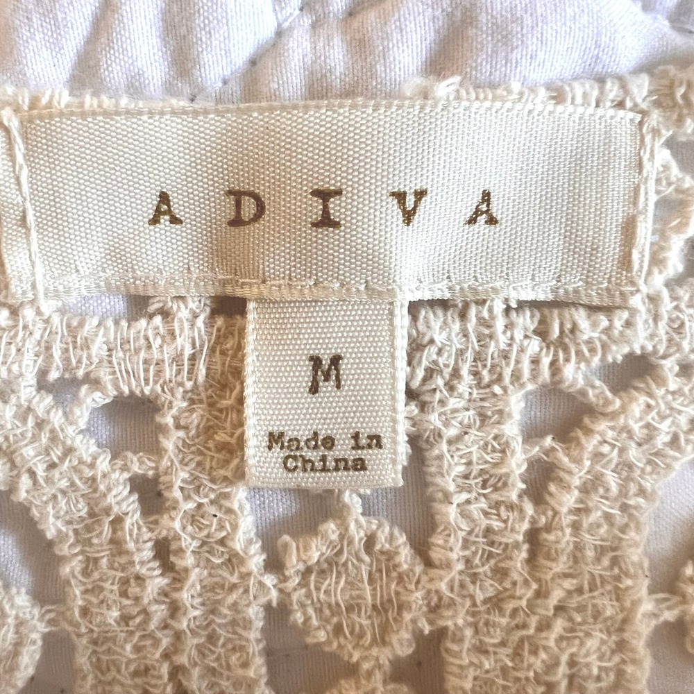 Adiva Cream Crochet Lace Short Sleeve Top Ivory Boho Festival Scalloped Hem Med - Picture 5 of 8
